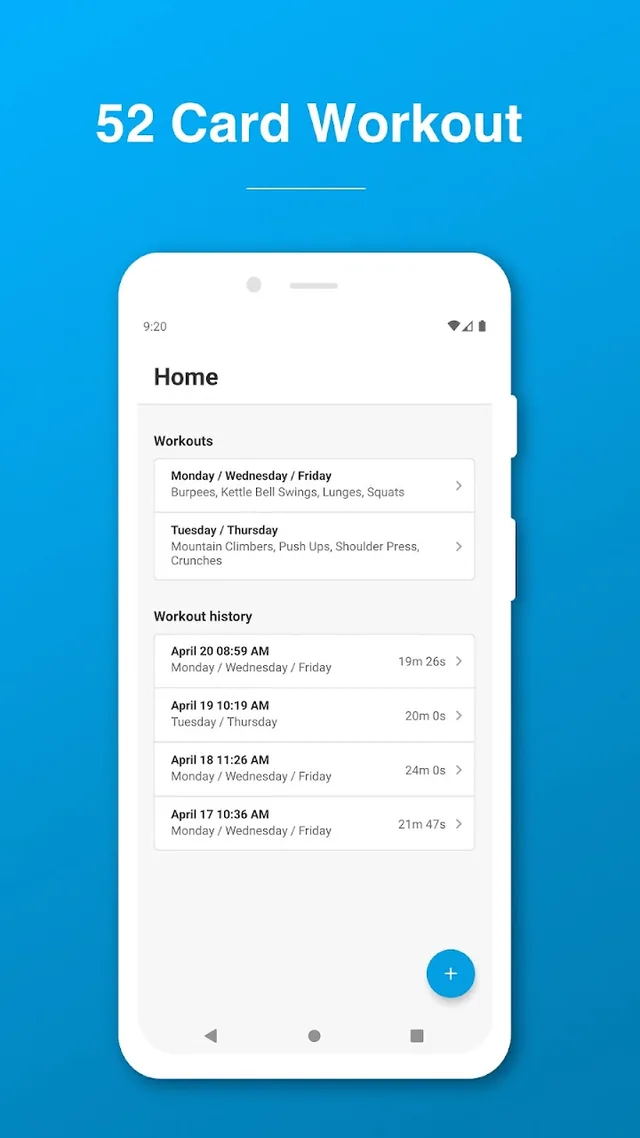 52 Card Workout store preview: your workouts.