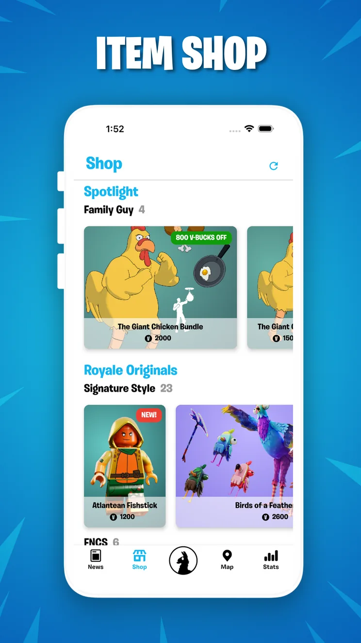Daily Llama store preview showing the item shop.