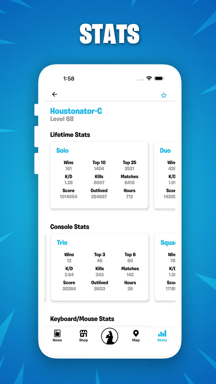 Daily Llama store preview showing player stats.